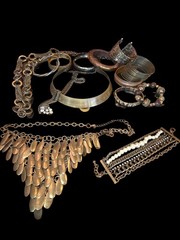 Bronze & Brass Toned Costume Jewelry Lot Bracelets Bib Choker Torque Necklace