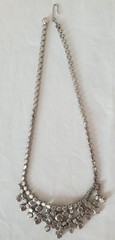 Vintage Rhinestone Statement Necklace Silver Tone Bib Bridal 15.5in