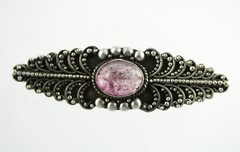 Vintage Sterling Silver Pink Tourmaline Cabochon Curled Scrolls Pin Brooch 925