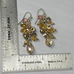 Glass Beaded Dangle Drop Earrings Pair (2) Purple Yellow Fringe Pierced
