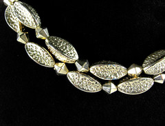 Double Strand GOLDTONE BEADED NECKLACE Vintage Choker Football Beads 15.5 In