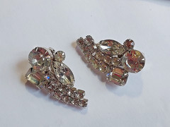 Rhinestone Ear Climber Clip On Earrings Vintage *** Stunning!