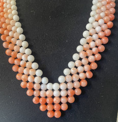 Vintage Woven Ombre Coral Bead Choker Necklace 14K Gold Filled Clasp 16″ 36g