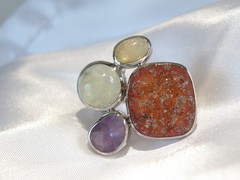 Huge Sterling Silver 925 Natural Gemstone Statement Vintage Ring Size 6