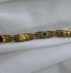 1960s Goldette NY Multi-Stone Gold Tone Bracelet 7.25″ Lattice Links