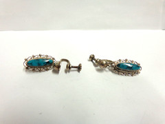 vintage sterling silver turquoise earrings screw on type sz 1.25 in lg wgt 5.3 g