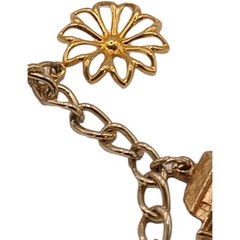 Vintage Gold Tone Multi Charm Bracelet Heart Cross Book Alligator Ark Flower 6