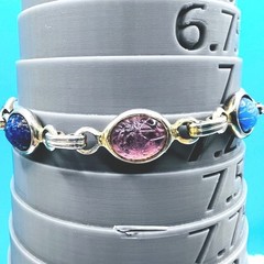 Vintage Egyptian Revival Scarab Bracelet Safety Chain Acrylic Silver Tone 7.25″
