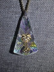 Vintage Aurora Borealis Crystal Pendant With Gold Tone Chain And Palm Tree
