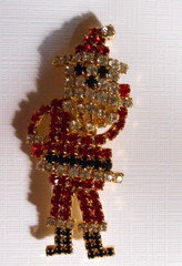 Rhinestone Christmas Brooch Pin SANTA CLAUS Holiday Dangle Beard Jewelry
