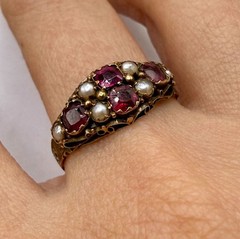 eBay Live Victorian Antique 15k Solid Yellow Gold Garnet Ring, Size 8.25