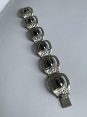 Vintage Taxco Mexico Sterling Silver Black Onyx Panel Bracelet