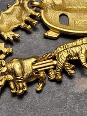 Vintage OAJC Noah’s Ark Bracelet & Brooch Set Gold Tone Animals Original America