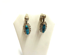 vintage sterling silver turquoise earrings screw on type sz 1.25 in lg wgt 5.3 g