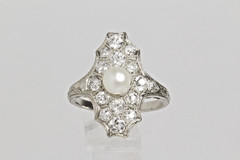 Antique Edwardian Platinum Pearl Diamond Plaque Ring 2.50CTW Old European Cut
