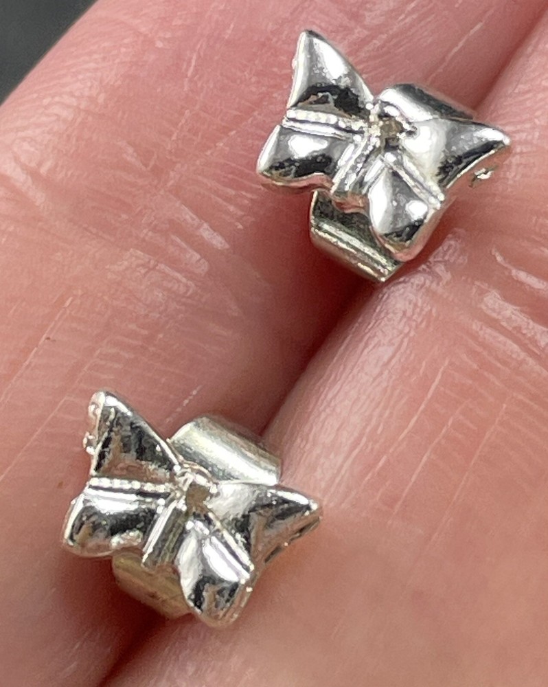 Vintage Small Butterfly Silver Tone Metal Stud Earrings