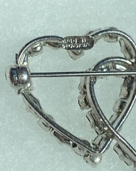 Vtg Silver Tone Double Heart White Austrain Round Baguette Crystal Pin Brooch