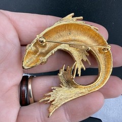 Vintage Monet Brooch Gold Tone Fish Koi