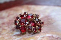 Vintage Signed EISENBERG Red Rhinestone Tiered Dome Brooch Pin 1940s 1950s MCM