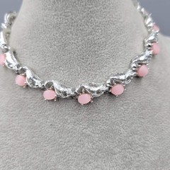Vintage Pink Thermoset Necklace Estate Costume Jewelry Silver tone 13″-17″