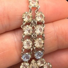 Vintage Rhinestone Tennis Bracelet Open Bezel Pale Blue 6.5” READ