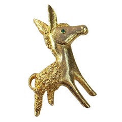 DONKEY Brooch Vintage Textured Green-eyed 1950s Gold Tone 2″