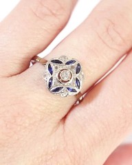Art Deco Sapphire & Lab Created Diamond In 14k White Gold Finish Target Ring