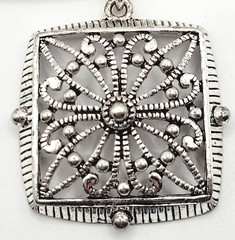 Napier Two Chain with Square Floral Filigree Ornate Silver Tone Pendant Necklace