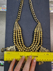 Vtg Boho Tribal Chandelier Charm Collar Ethnic Statement Brass Tone Necklace Art