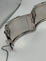 Vintage Whiting & Davis Bangle Bracelet Silver Tone Leaf Design Hinged READ