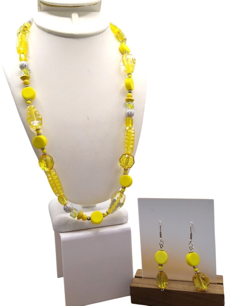 Lemony Yellow Lucite Parure, Cheerful Beads with Unique Pierced Styles on Single