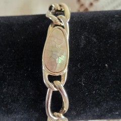Vintage Women’s Abalone Shell Chain Link Bracelet Silver Tone 7″