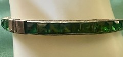 STUNNING ART DECO STERLING GREEN PASTE STONES BANGLE BRACELET 1920s FABULOUS