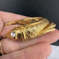 Vintage Monet Brooch Gold Tone Fish Koi