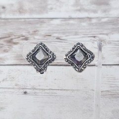 Vintage Clip On Earrings Silver Tone & Dark Grey Unusual