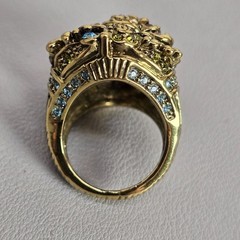 Heidi Daus Gold-Tone Filigree Floral Style Ring Colorful Crystals/Rhinestone 7
