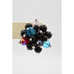 Vintage Cluster Pierced Earrings Crystal Beaded Multi-Color Chunky 1970s BinAR