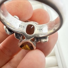 Ann King Ring Sterling Silver 18k Yellow Gold Flower Smoky Quartz Size 9 Floral