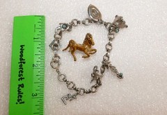 Vintage Brown Enamel Prancing HORSE 1″ Pin Brooch & Western Theme Charm Bracelet