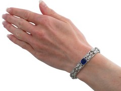 Art Deco 2.90Ct Basaltic Sapphire and 5.40Ct Diamond Platinum Bracelet