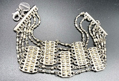 Vintage MARLYN SCHIFF 7″ Silver Tone Art Deco Style Paneled Rhinestone Bracelet