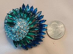 Gorgeous VINTAGE JULIANA DELIZZA & ELSTER GLASS PEACOCK RHINESTONE PIN BROOCH