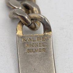 Signed Richard Kalbe Nickel Silver ID Bracelet Bar & Chain Worn Gold Wash John