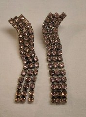 Vintage Pink Rhinestone Dangle Earrings Waterfall Fringe 1950s 1970s Costume