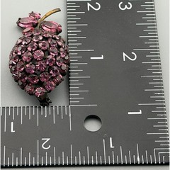 Vintage Warner Brooch Pink Rhinestone Fruit Berry Gold Tone Signed 1.75in