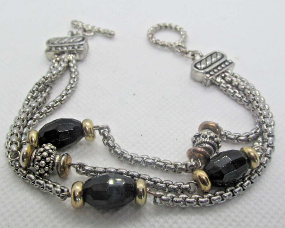 Vintage Black Silver Gold Tone Bracelet