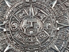 Aztec Calendar Wheel Pendant in Sterling Silver: 2.25″ diameter – 925 Mexico RAG