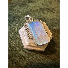 Sterling Silver 925 Blue Opal Pendant Artisan Southwestern Style Iridescent