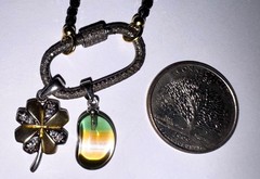 OOAK Diamond Watermelon Tourmaline Crystal Clover Vintage Pendant Charm Necklace