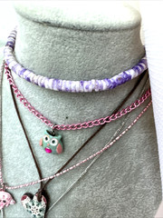 5 Necklaces LOT Girly long heart Y2K 1990s 2000s pink colorful jewelry costume